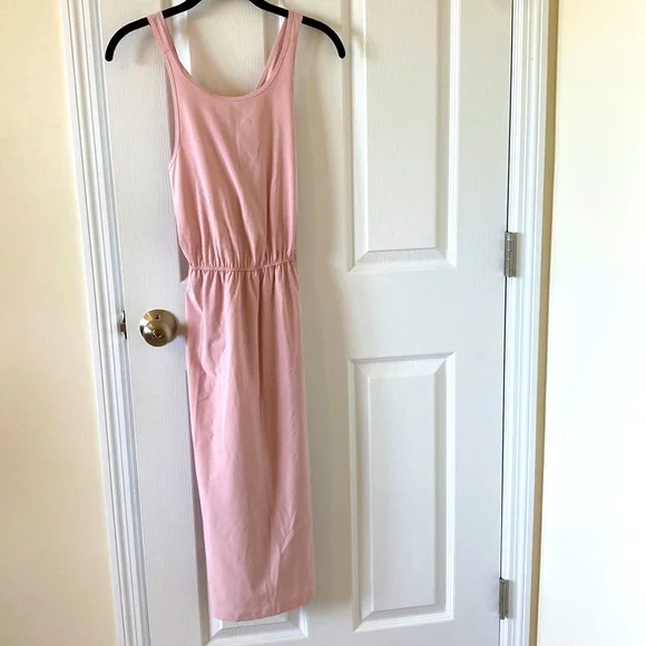 banana republic factory pink dress Women's Linen-Blend Strappy Ruched-Bodice Maxi Dress Pink Floral Print Regular Size 8